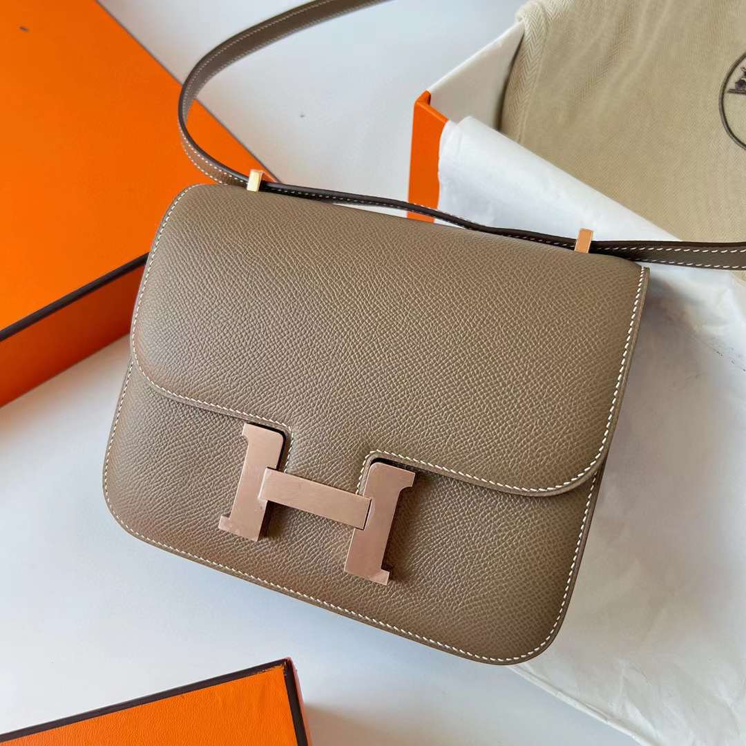 Hermès（爱马仕）Constance 空姐包 Epsom Ck18 大象灰 玫瑰金扣 19cm 全手工蜡线缝制 Rghw