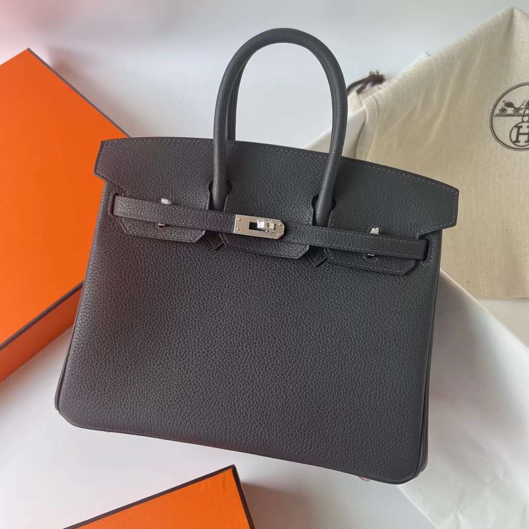Hermès（爱马仕）Birkin 铂金包 Togo皮 进口德国小牛皮 Ck88 石墨灰 银扣 25cm 全手工蜡线缝制 Phw