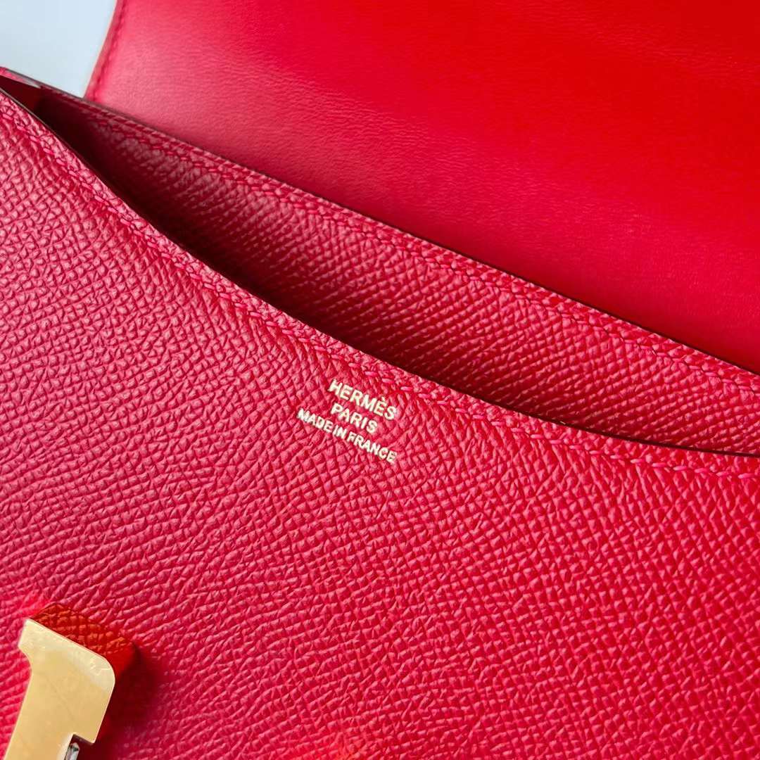 Hermès（爱马仕）Constance 空姐包 Epsom Q5 国旗红 金扣 1-19cm 全手工蜡线缝制 Ghw