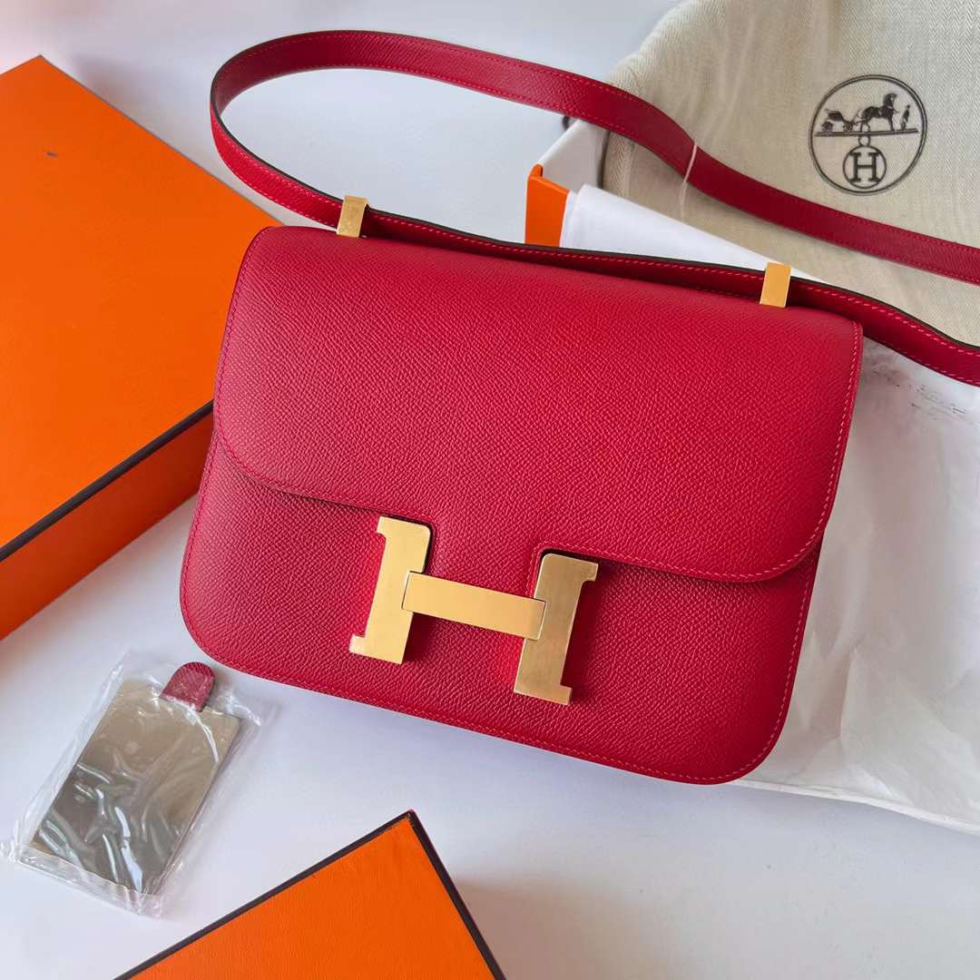 Hermès（爱马仕）Constance 空姐包 Epsom Q5 国旗红 金扣 1-24cm 全手工蜡线缝制 Ghw