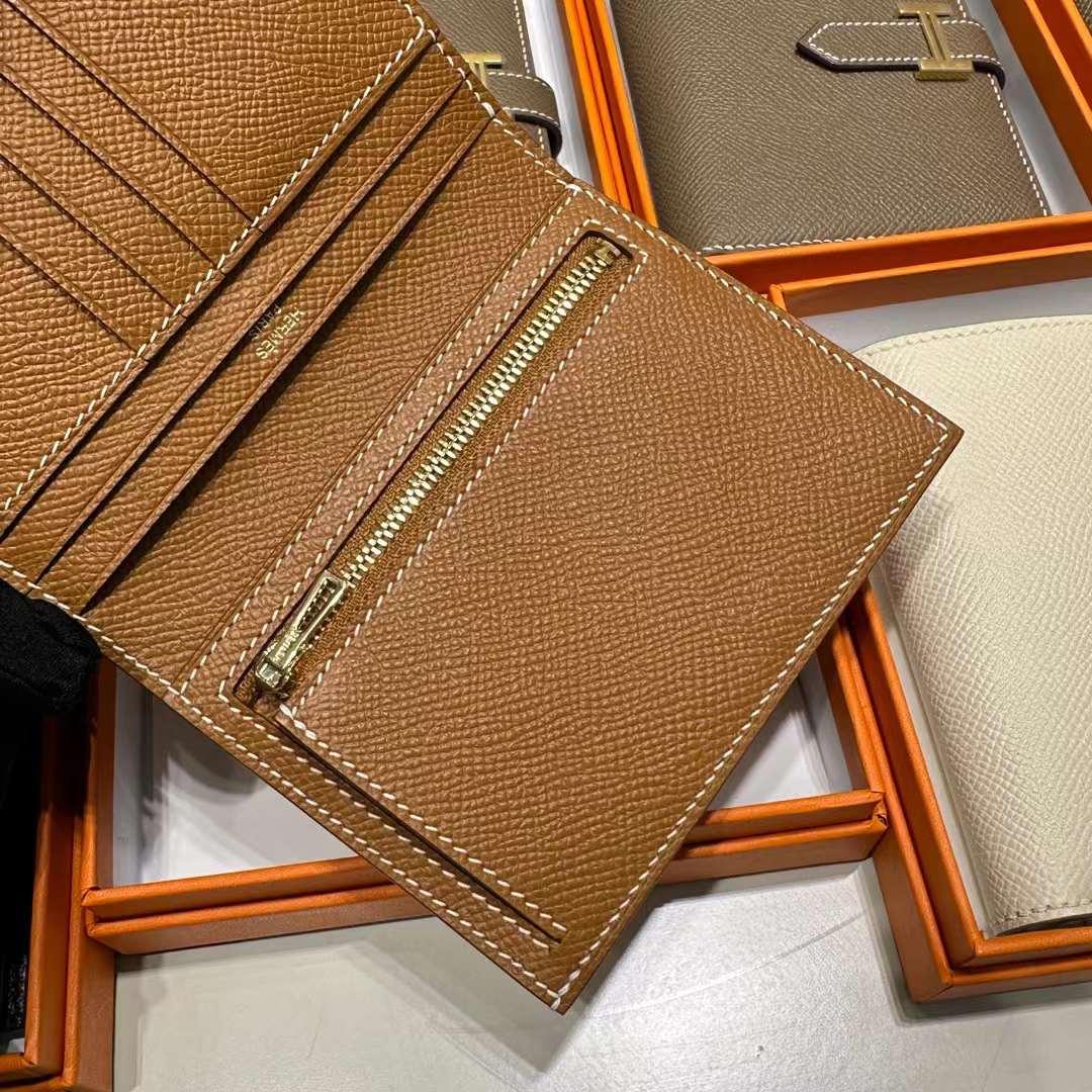 Hermès（爱马仕）Bearn Short 短款钱包 Epsom 进口手掌纹皮 Ck37 金棕色 金扣 全手工蜡线缝制