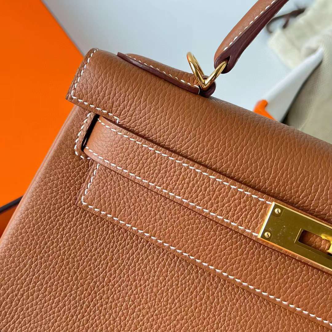Hermès（爱马仕）Kelly 凯莉包 Togo皮 Ck37 金棕色 金扣 28cm 全手工蜡线缝制 Ghw