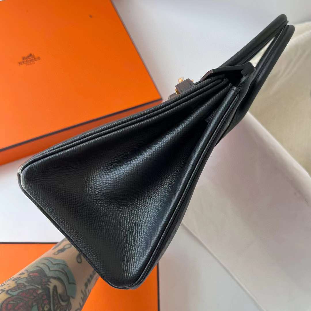 Hermès（爱马仕）Birkin 铂金包 Epsom Ck89 黑色 金扣 25cm 全手工蜡线缝制 Ghw