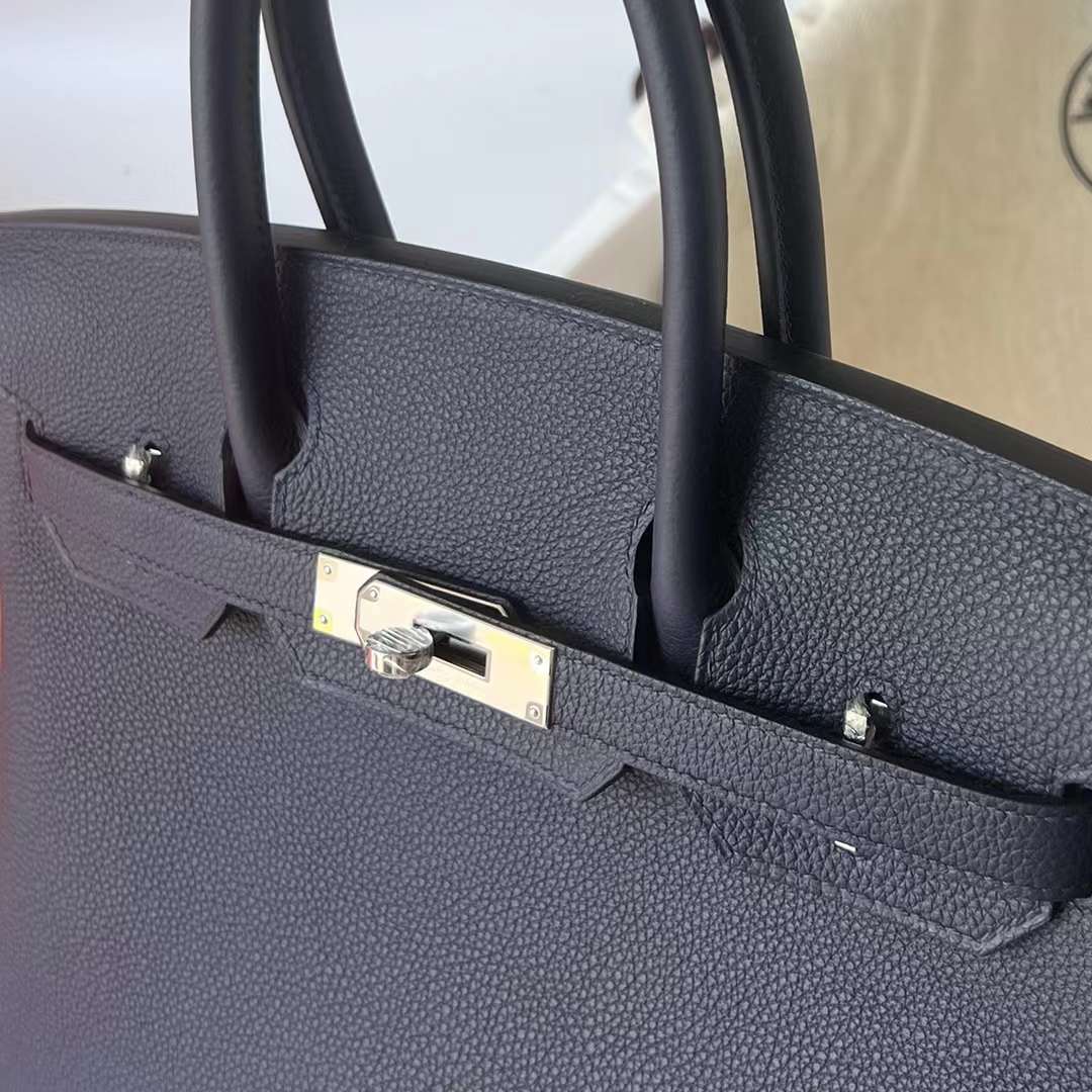 Hermès（爱马仕）Birkin 铂金包 Togo皮 进口顶级小牛皮 2Z 午夜蓝 银扣 30cm 全手工蜡线缝制 Phw
