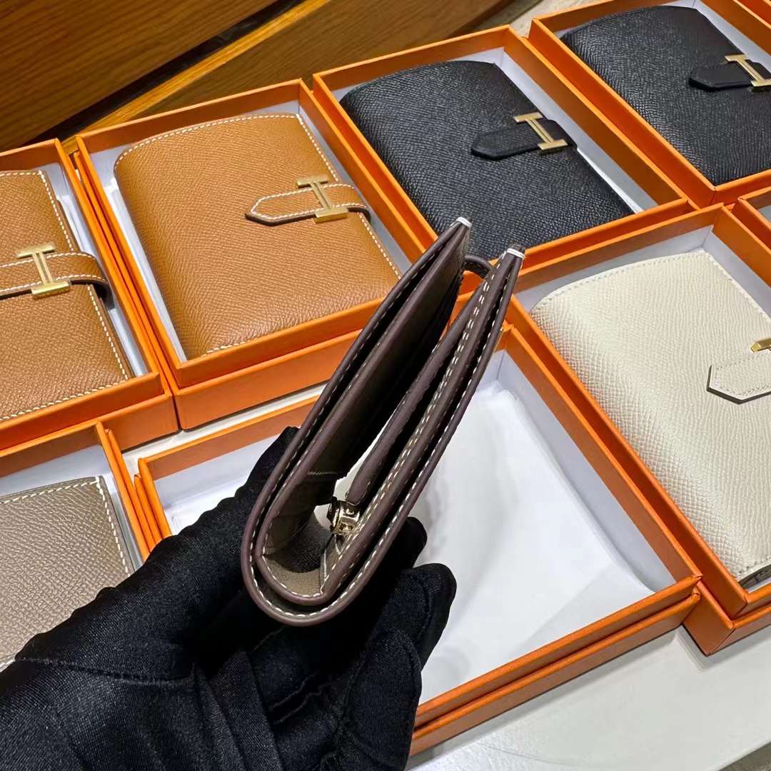 Hermès（爱马仕）Bearn Short 短款钱包 Epsom 进口手掌纹皮 Ck18 大象灰 金扣 全手工蜡线缝制