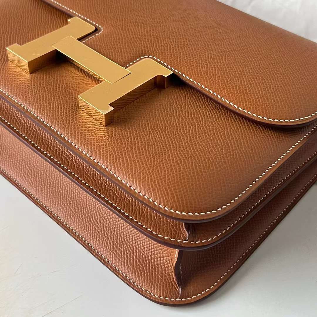 Hermès（爱马仕）Constance 空姐包 Epsom Ck37 金棕色 金扣 24cm 全手工蜡线缝制 Ghw