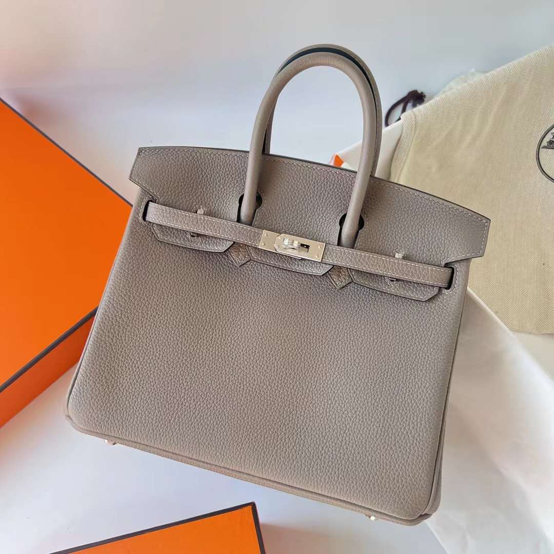 Hermès（爱马仕）Birkin 铂金包 Togo皮 进口德国小牛皮 M8 沥青灰 银扣 25cm 全手工蜡线缝制 Phw