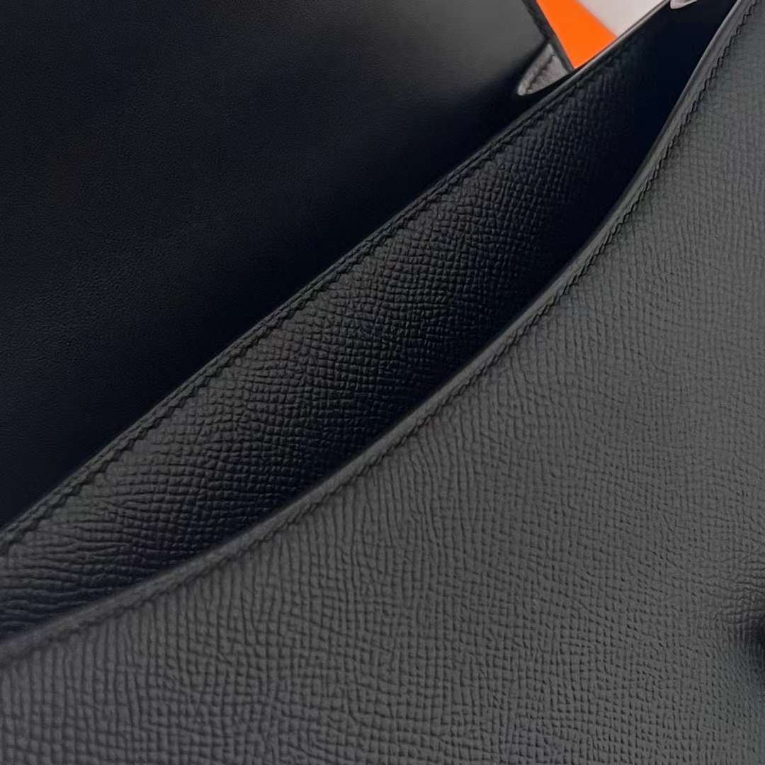 Hermès（爱马仕）Constance 空姐包 Epsom Ck89 黑色 银扣 24cm 全手工蜡线缝制 Phw