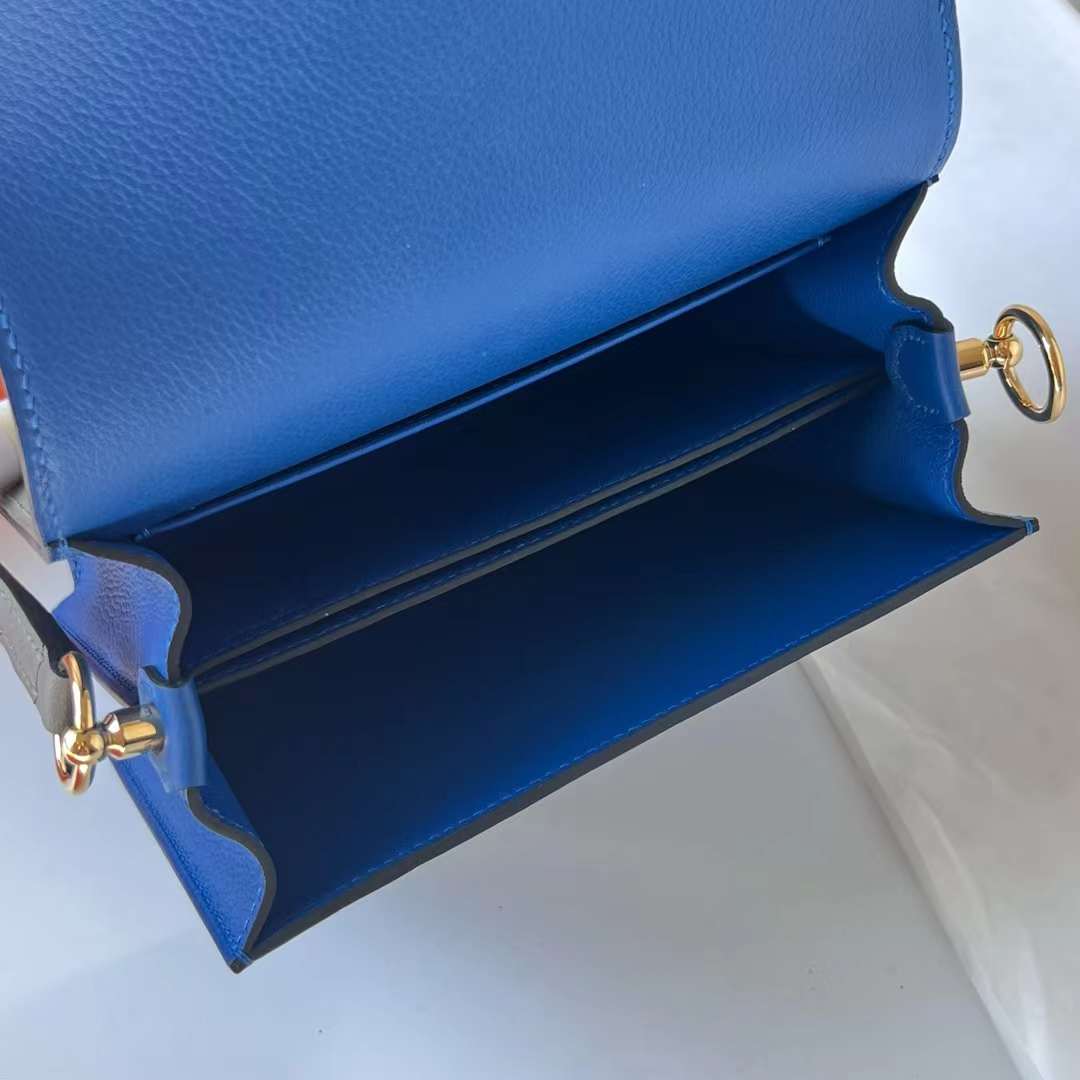 Hermès（爱马仕）Roulis 猪鼻子 Evercolor Ck71 法国蓝 拼 0L 积雨云灰 浅金扣 18cm 全手工蜡线缝制