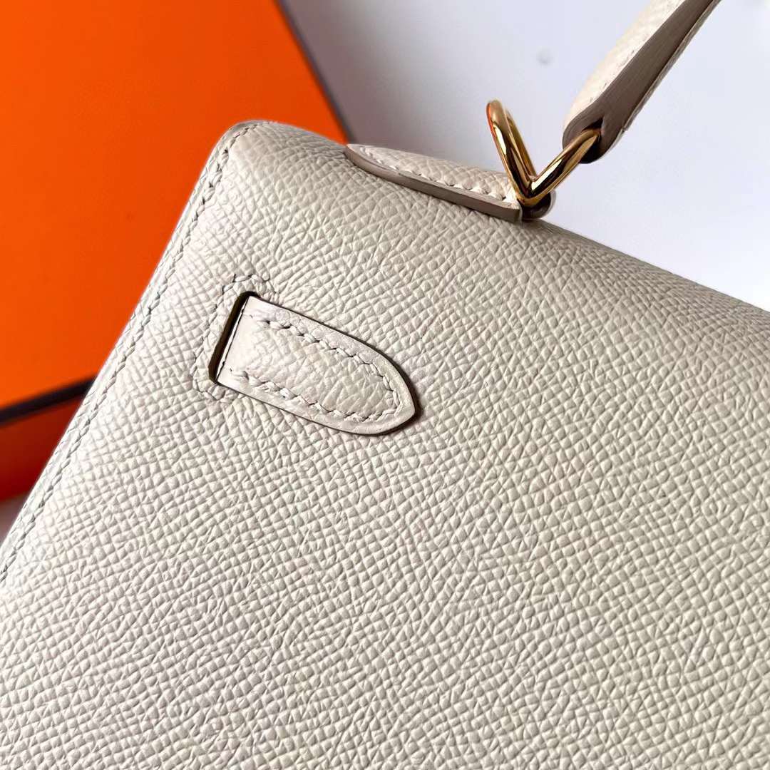 Hermès（爱马仕）Kelly 凯莉包 Epsom Ck10 奶昔白 金扣 25cm 全手工蜡线缝制 Ghw