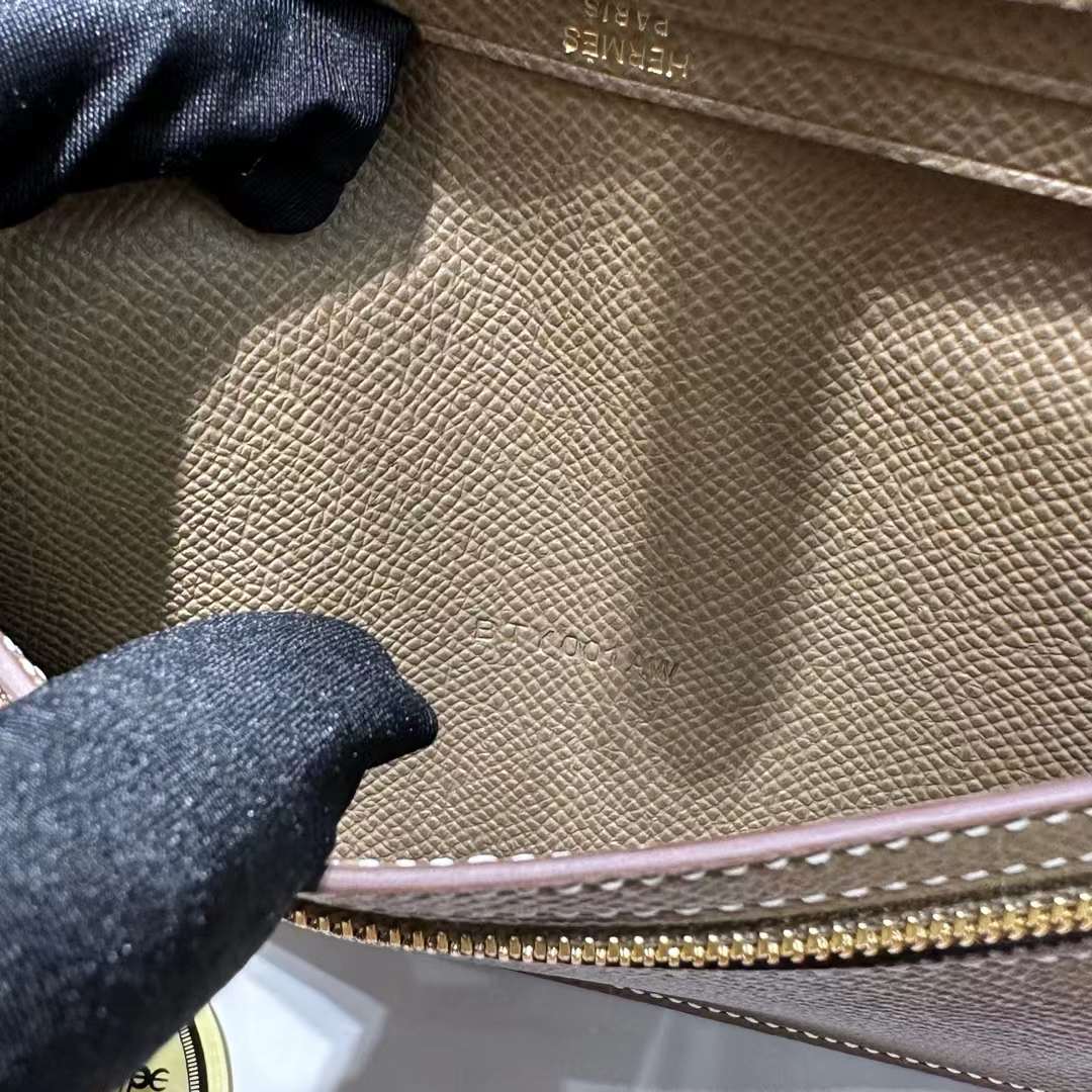 Hermès（爱马仕）Bearn 长款钱包 Epsom 进口手掌纹皮 Ck18 大象灰 金扣 全手工蜡线缝制