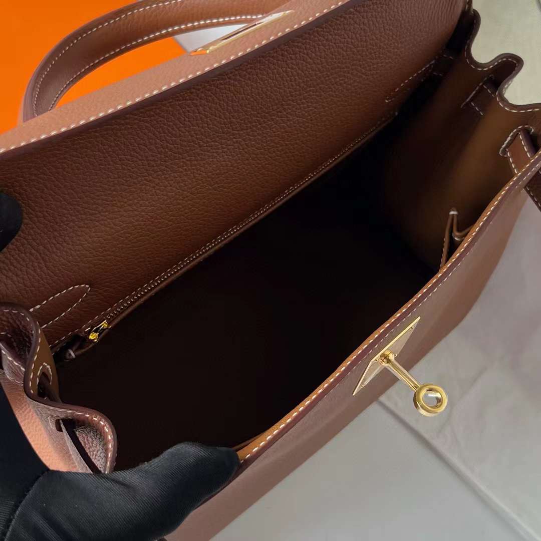 Hermès（爱马仕）Kelly 凯莉包 Togo皮 Ck37 金棕色 金扣 28cm 全手工蜡线缝制 Ghw