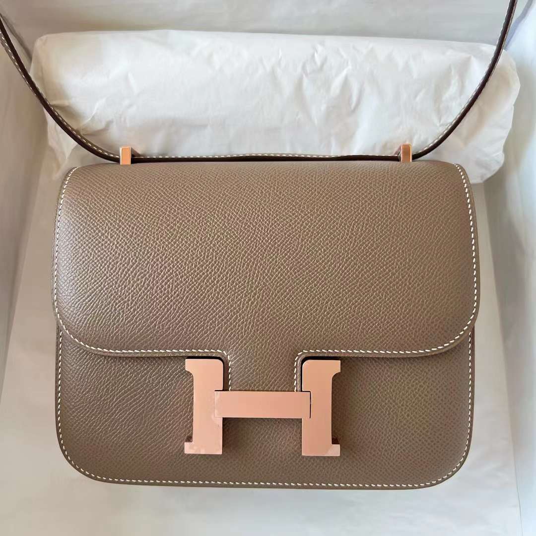 Hermès（爱马仕）Constance 空姐包 Epsom Ck18 大象灰 玫瑰金扣 19cm 全手工蜡线缝制 Rghw
