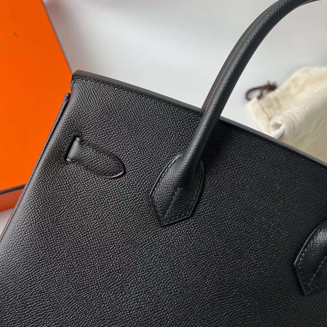 Hermès（爱马仕）Birkin 铂金包 Epsom 进口德国手掌纹皮 Ck89 黑色 银扣 30cm 全手工蜡线缝制 Phw