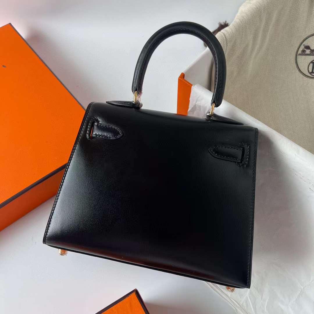 Hermès（爱马仕）Kelly 大耳朵 Box皮 Ck89 黑色 金扣 20cm 全手工蜡线缝制 Ghw