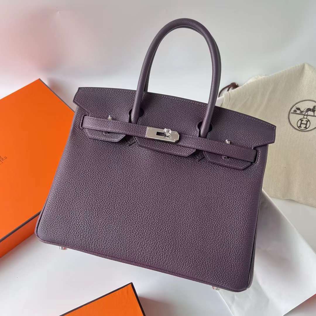 Hermès（爱马仕）Birkin 铂金包 Togo皮 进口顶级小牛皮 Ck59 葡萄紫 银扣 30cm 全手工蜡线缝制 Phw
