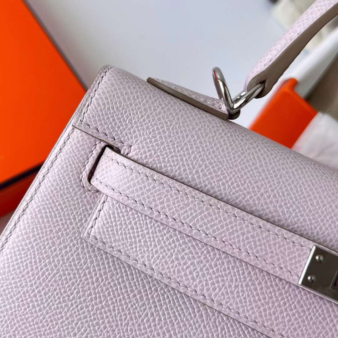 Hermès（爱马仕）Kelly 凯莉包 Epsom 进口德国手掌纹 09 梦幻粉紫 银扣 25cm 全手工蜡线缝制 Phw