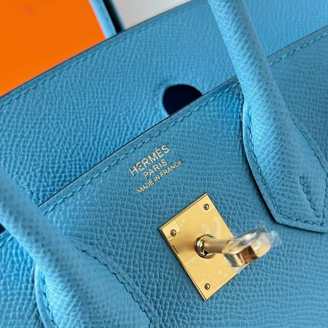 Hermès（爱马仕）Birkin 铂金包 Sellier Epsom 7N 糖果蓝 金扣 25cm 全手工蜡线缝制 Ghw