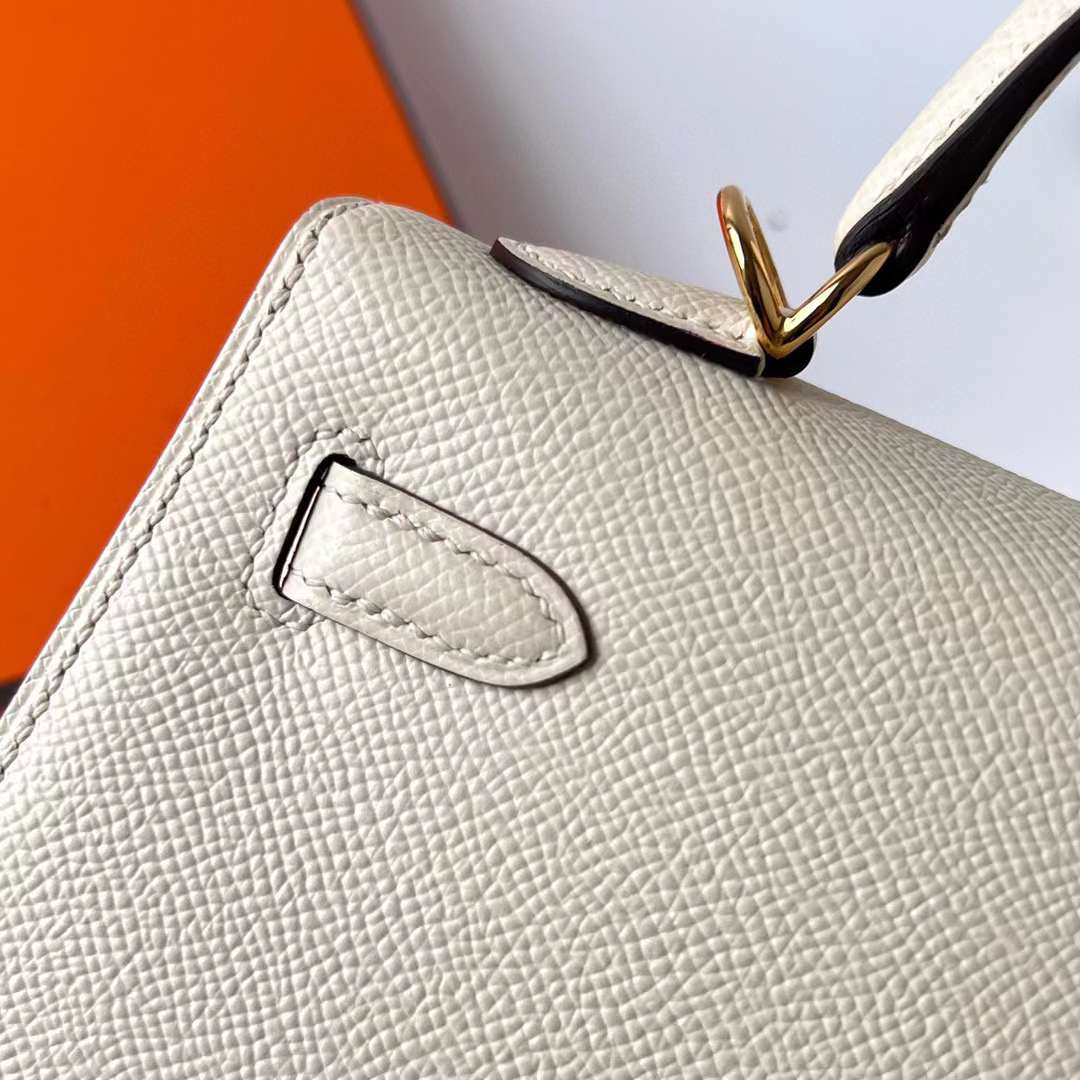 Hermès（爱马仕）Kelly 凯莉包 Epsom I2 奶油白 金扣 25cm 全手工蜡线缝制 Ghw