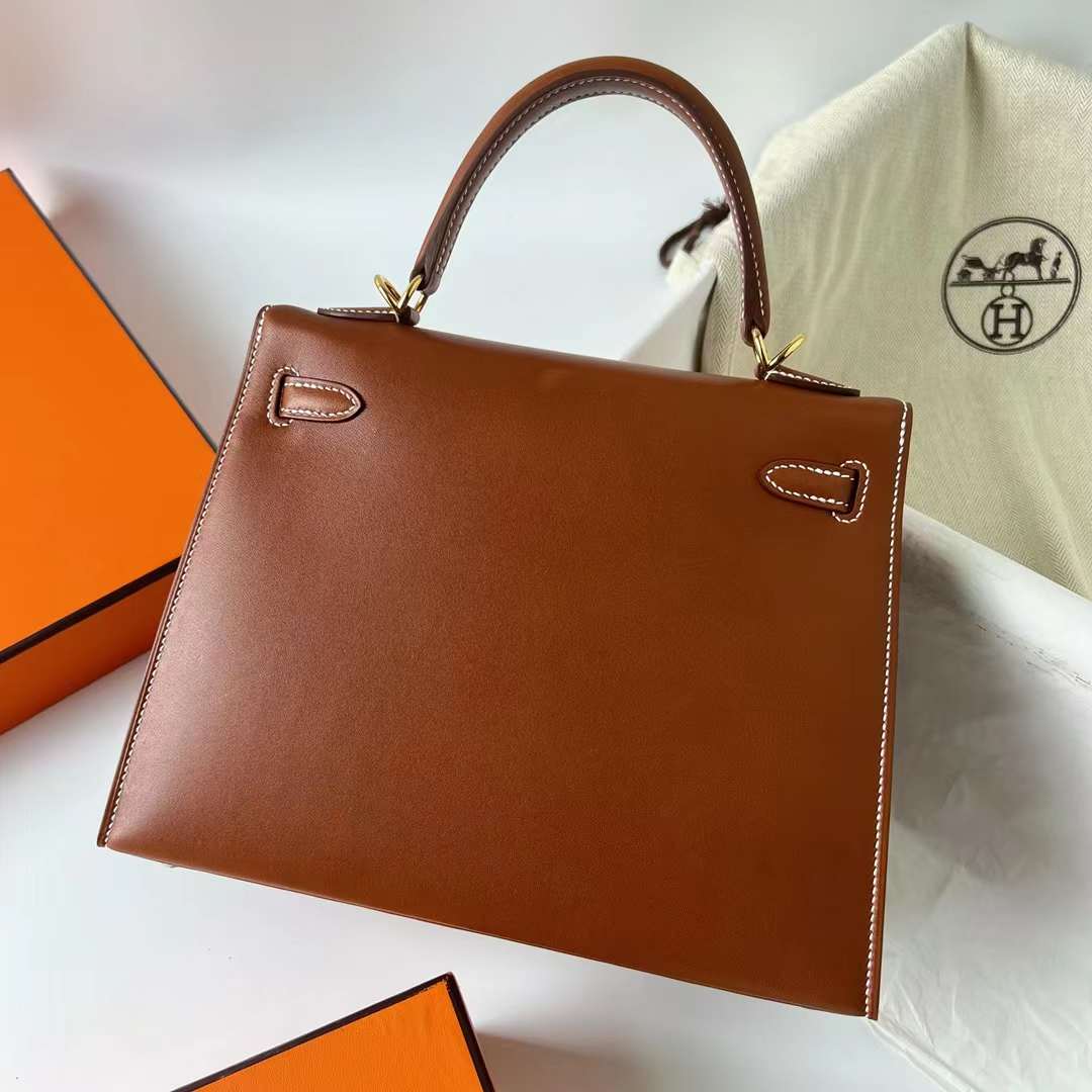 Hermès（爱马仕）Kelly 凯莉包 Sellier Barenia 外缝平纹马鞍皮 34 原始色 金扣 25cm 全手工蜡线缝制 Ghw