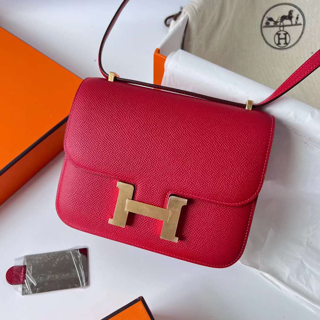 Hermès（爱马仕）Constance 空姐包 Epsom Q5 国旗红 金扣 1-19cm 全手工蜡线缝制 Ghw