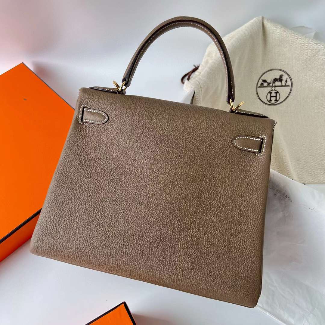 Hermès（爱马仕）Kelly 凯莉包 Togo皮 Ck18 大象灰 金扣 28cm 全手工蜡线缝制 Ghw