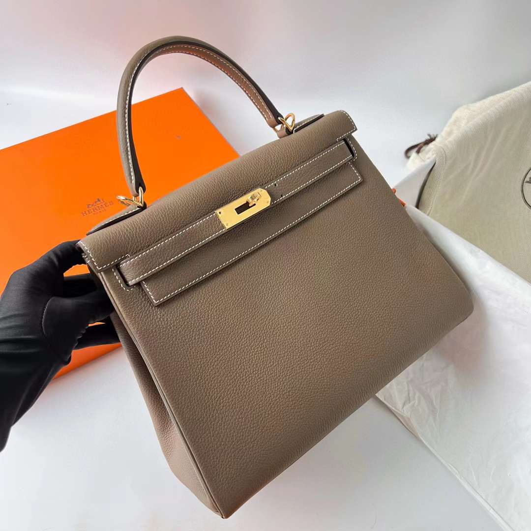 Hermès（爱马仕）Kelly 凯莉包 Togo皮 Ck18 大象灰 金扣 28cm 全手工蜡线缝制 Ghw