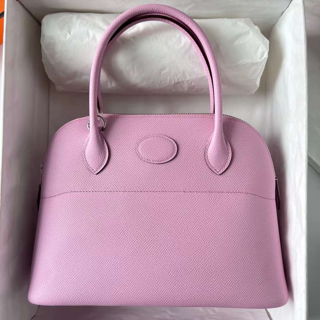 Hermès（爱马仕）Bolide 保龄球包 Epsom 进口手掌纹 X9 锦葵紫 银扣 27cm 全手工缝制 Phw