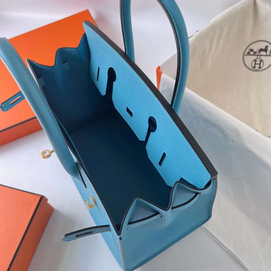 Hermès（爱马仕）Birkin 铂金包 Sellier Epsom P3 北方蓝 金扣 30cm 全手工蜡线缝制 Ghw