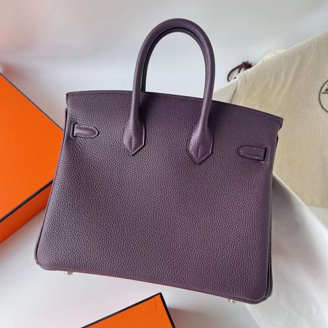 Hermès（爱马仕）Birkin 铂金包 Togo皮 进口德国小牛皮 59 葡萄紫 银扣 25cm 全手工蜡线缝制 Phw