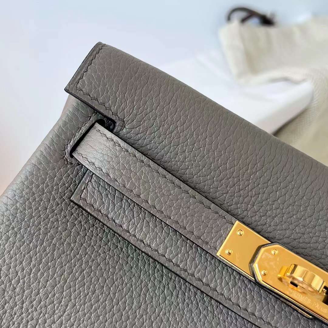 Hermès（爱马仕）Kelly Ado 双肩包 Clemence 8F 锡器灰 金扣 22cm 全手工蜡线缝制 Ghw