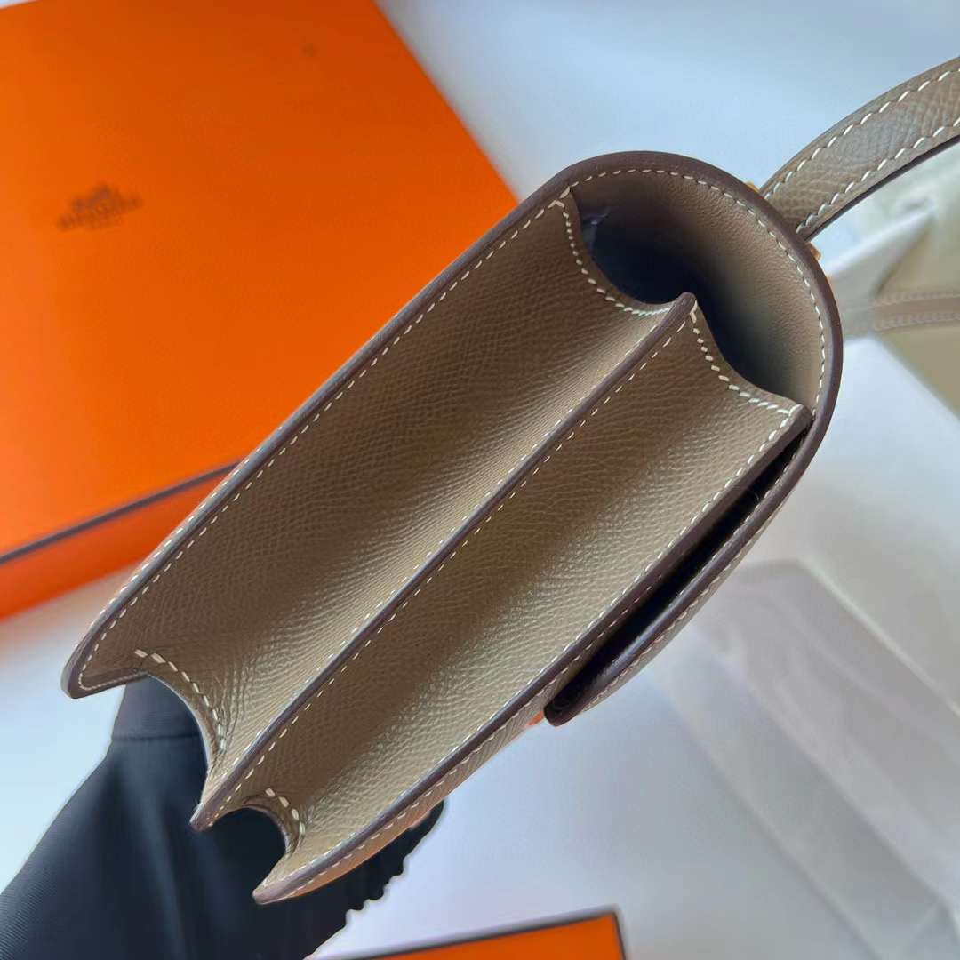 Hermès（爱马仕）Constance 空姐包 Epsom Ck18 大象灰 玫瑰金扣 19cm 全手工蜡线缝制 Rghw