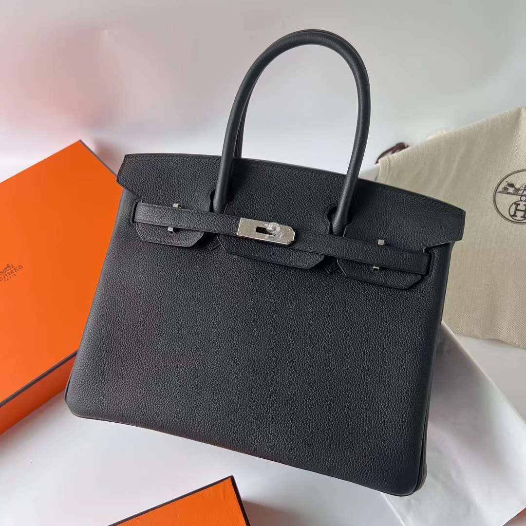 Hermès（爱马仕）Birkin 铂金包 Togo皮 进口顶级小牛皮 Ck89 黑色 银扣 30cm 全手工蜡线缝制 Phw