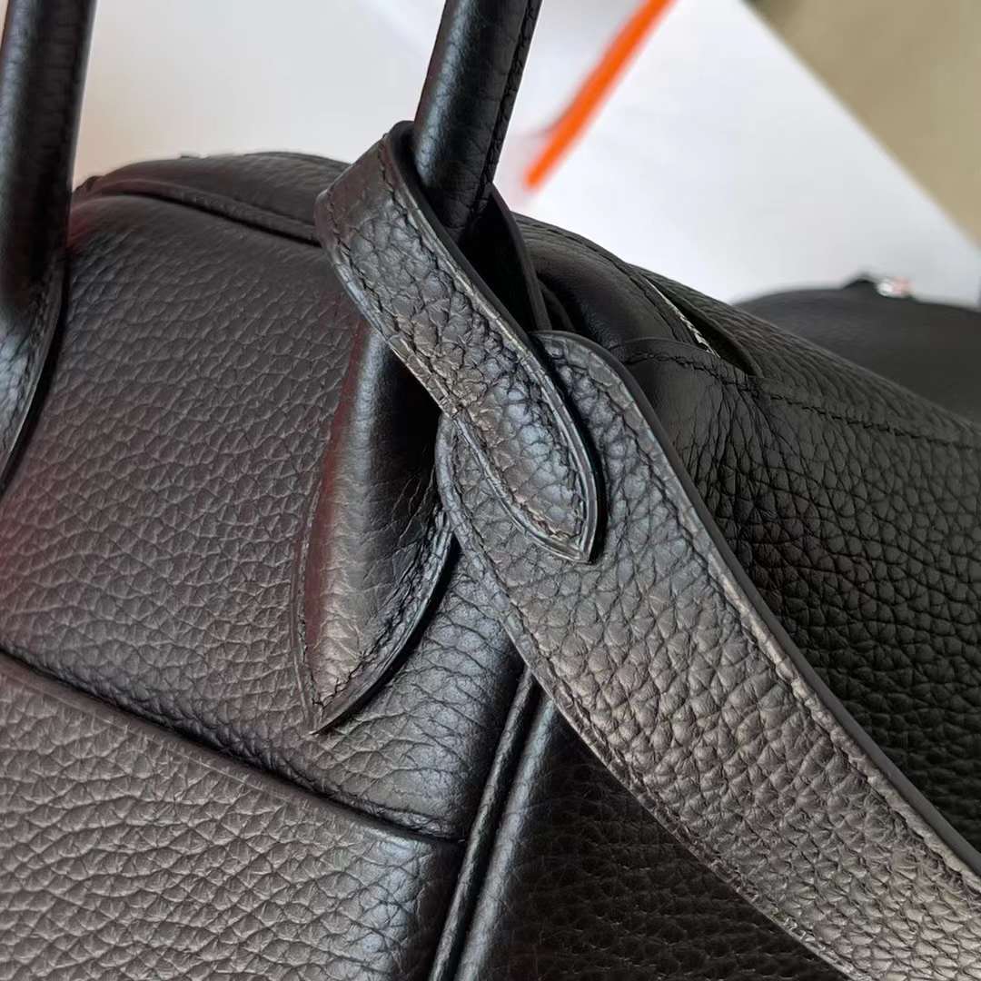 Hermès（爱马仕）Lindy 琳迪包 Clemence Ck89 黑色 银扣 26cm 全手工蜡线缝制 Phw