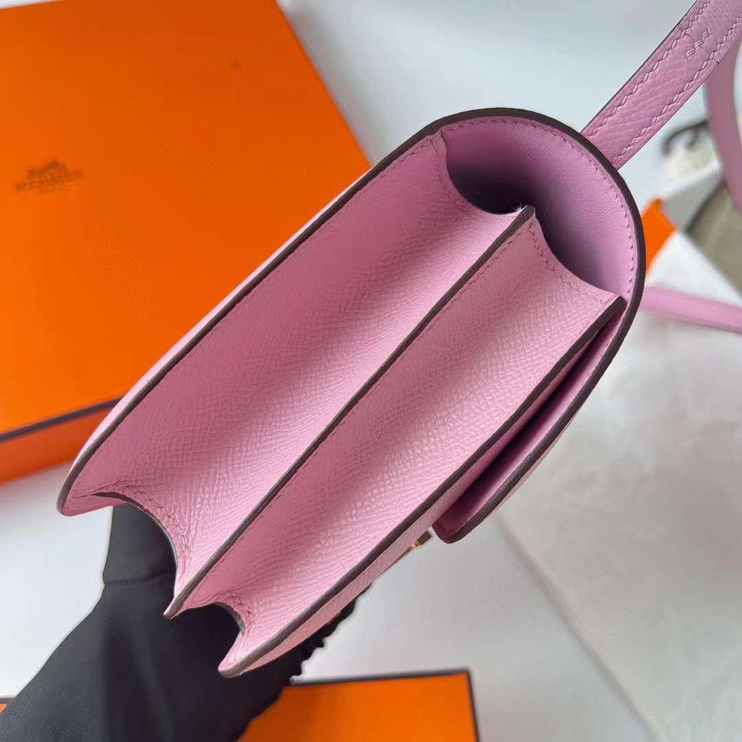 Hermès（爱马仕）Constance 空姐包 Epsom X9 锦葵紫 玫瑰金扣 19cm 全手工蜡线缝制 RGhw