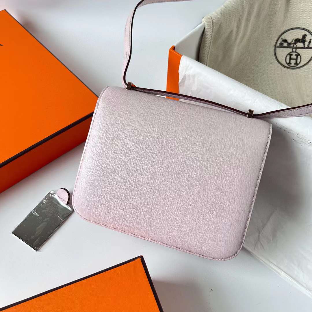 Hermès（爱马仕）Constance 空姐包 Chevre 进口山羊皮 09 梦幻粉紫 玫瑰金扣 1-19cm 全手工蜡线缝制 Rghw