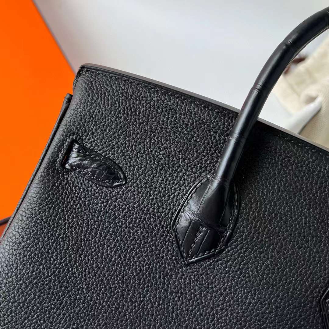 Hermès（爱马仕）Birkin 铂金包 Touch Togo 拼 雾面美洲鳄鱼皮 Ck89 黑色 金扣 25cm 全手工蜡线缝制 Ghw