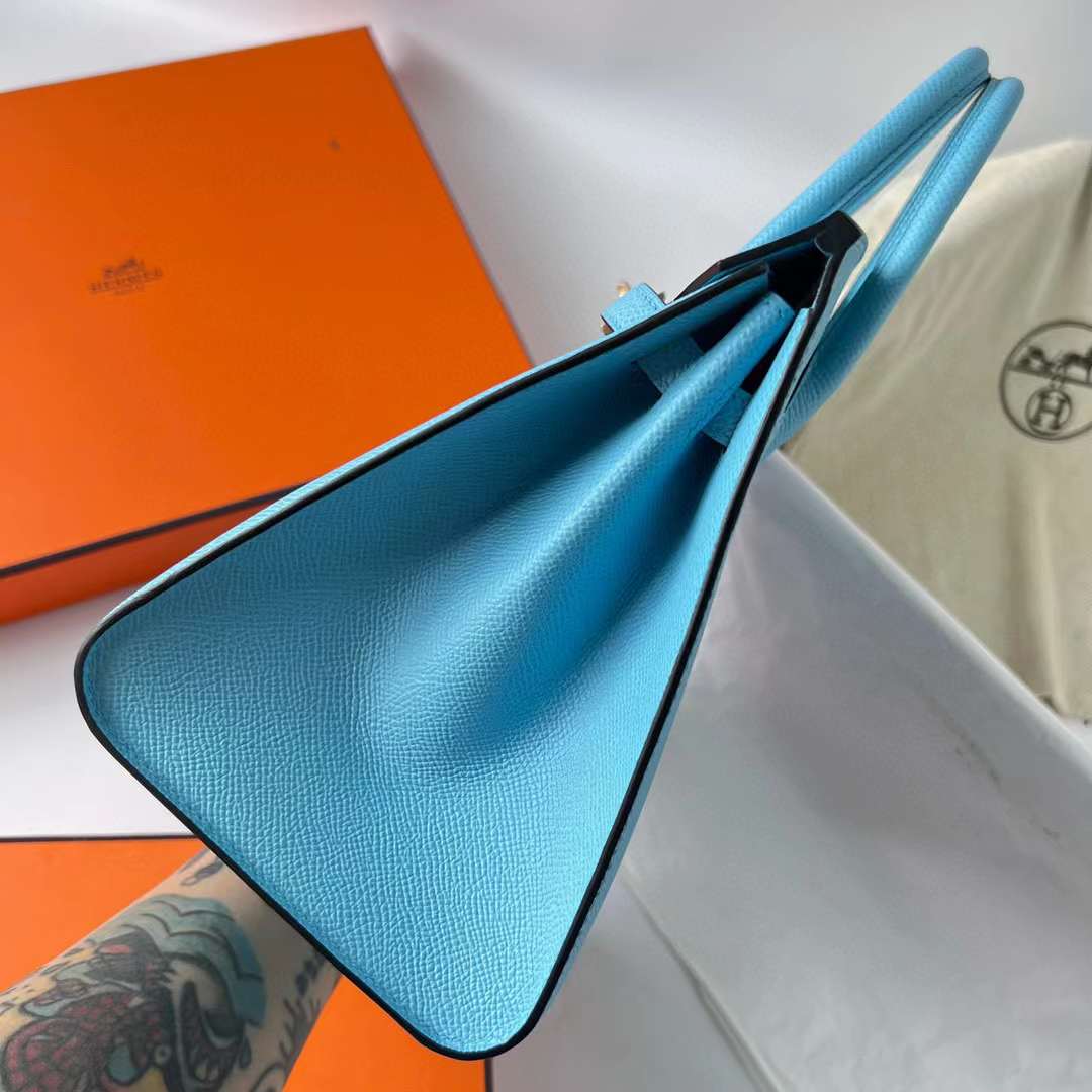 Hermès（爱马仕）Birkin 铂金包 Sellier Epsom 7N 糖果蓝 金扣 25cm 全手工蜡线缝制 Ghw
