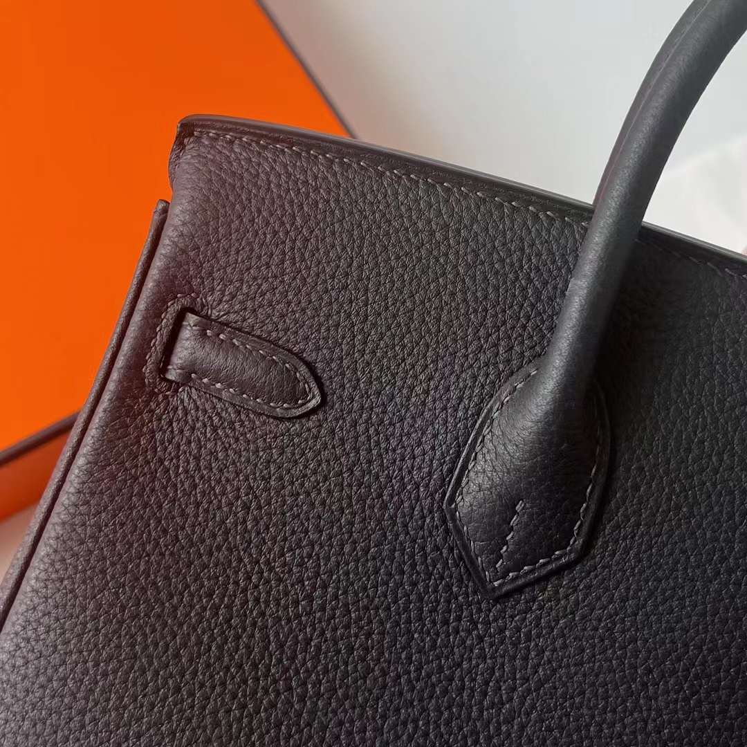 Hermès（爱马仕）Birkin 铂金包 Togo皮 进口德国小牛皮 Ck88 石墨灰 银扣 25cm 全手工蜡线缝制 Phw