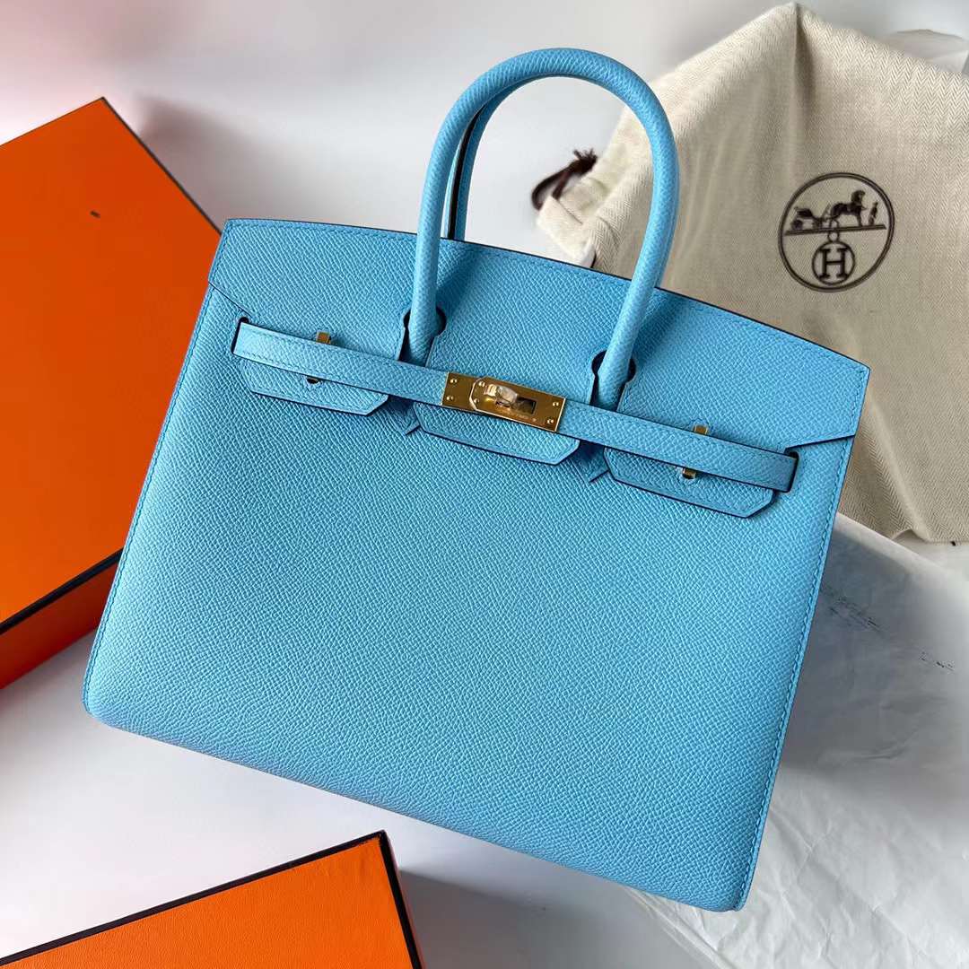 Hermès（爱马仕）Birkin 铂金包 Sellier Epsom 7N 糖果蓝 金扣 25cm 全手工蜡线缝制 Ghw