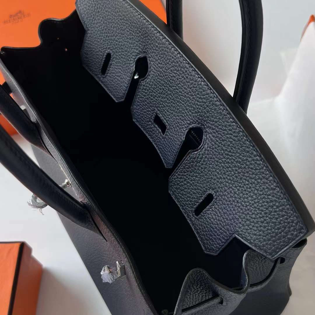 Hermès（爱马仕）Birkin 铂金包 Togo皮 进口德国小牛皮 2Z 午夜蓝 银扣 25cm 全手工蜡线缝制 Phw