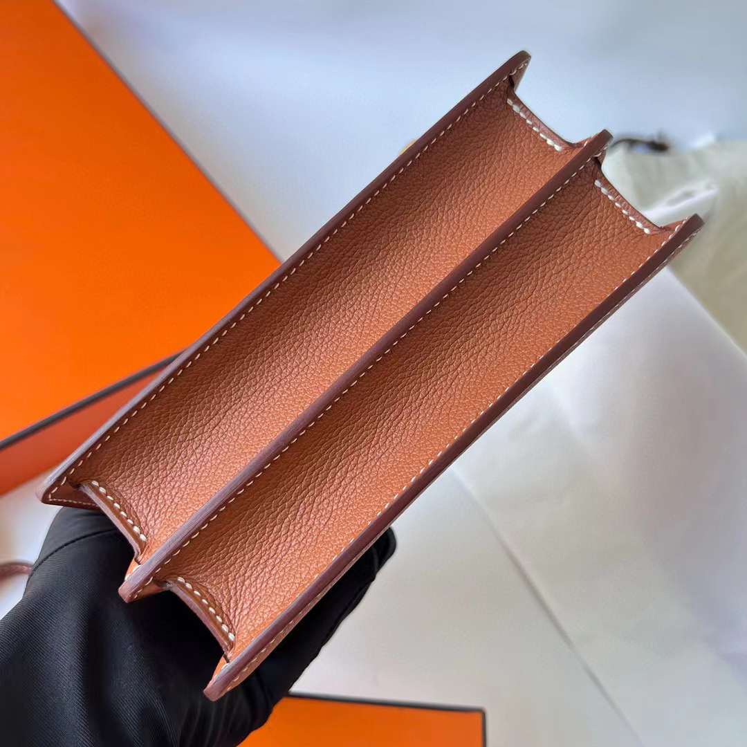 Hermès（爱马仕）Roulis 猪鼻子 Evercolor Ck37 金棕色 18cm 浅金扣 全手工蜡线缝制