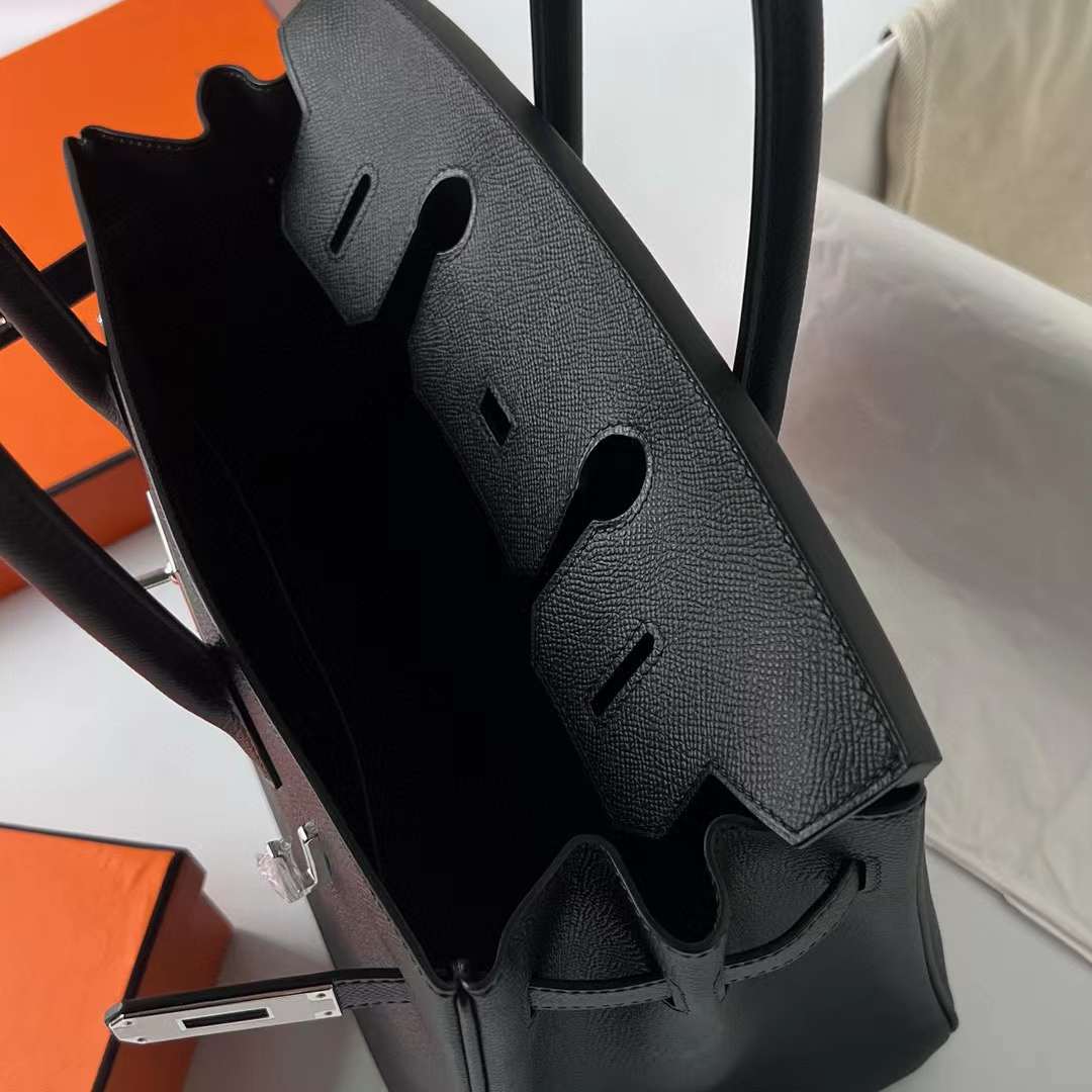 Hermès（爱马仕）Birkin 铂金包 Epsom 进口德国手掌纹皮 Ck89 黑色 银扣 30cm 全手工蜡线缝制 Phw