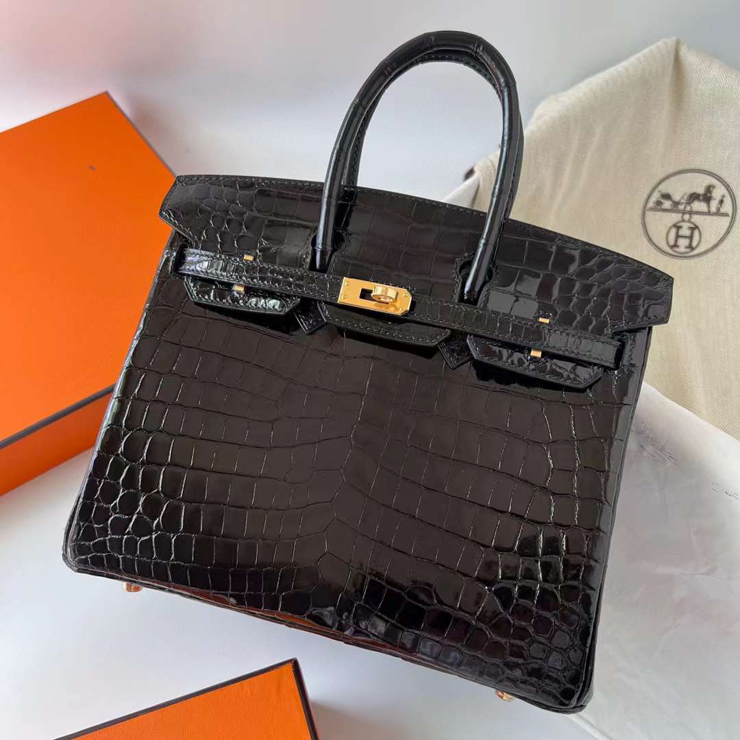 Hermès（爱马仕）Birkin 铂金包 亮面尼罗鳄鱼皮 Shiny Nilo Crocodile Ck89 黑色 金扣 25cm 全手工蜡线缝制 Ghw