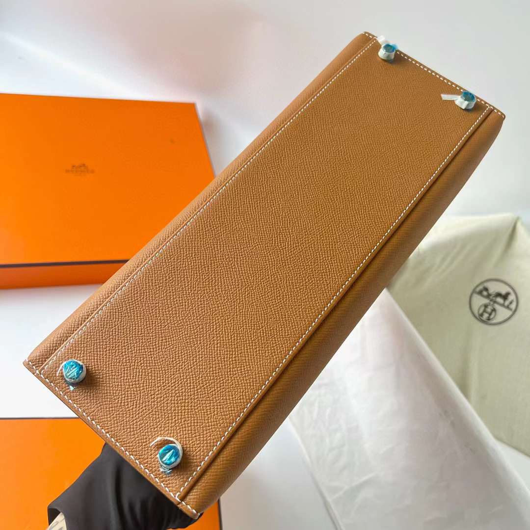 Hermès（爱马仕）Kelly 凯莉包 Epsom 进口德国手掌纹皮 Ck37 金棕色 金扣 32cm 全手工蜡线缝制 Ghw