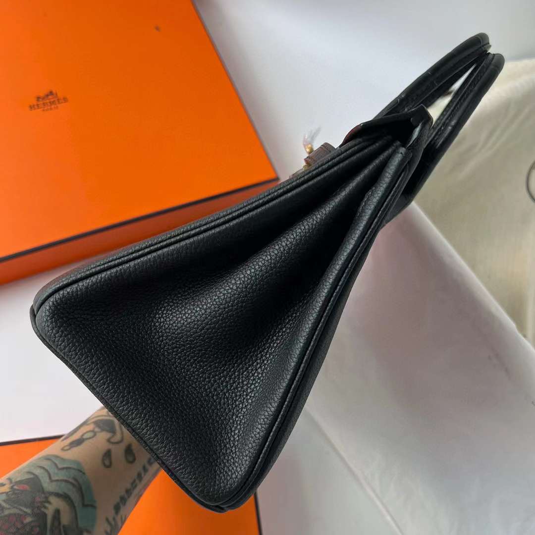 Hermès（爱马仕）Birkin 铂金包 Touch Togo 拼 雾面美洲鳄鱼皮 Ck89 黑色 金扣 25cm 全手工蜡线缝制 Ghw