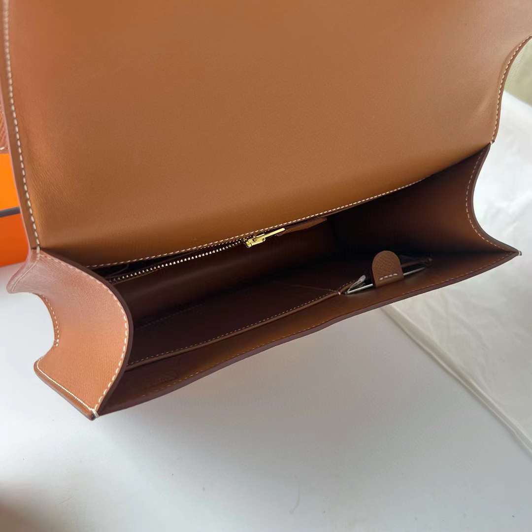 Hermès（爱马仕）Constance 空姐包 Epsom Ck37 金棕色 金扣 1-24cm 全手工蜡线缝制 Ghw