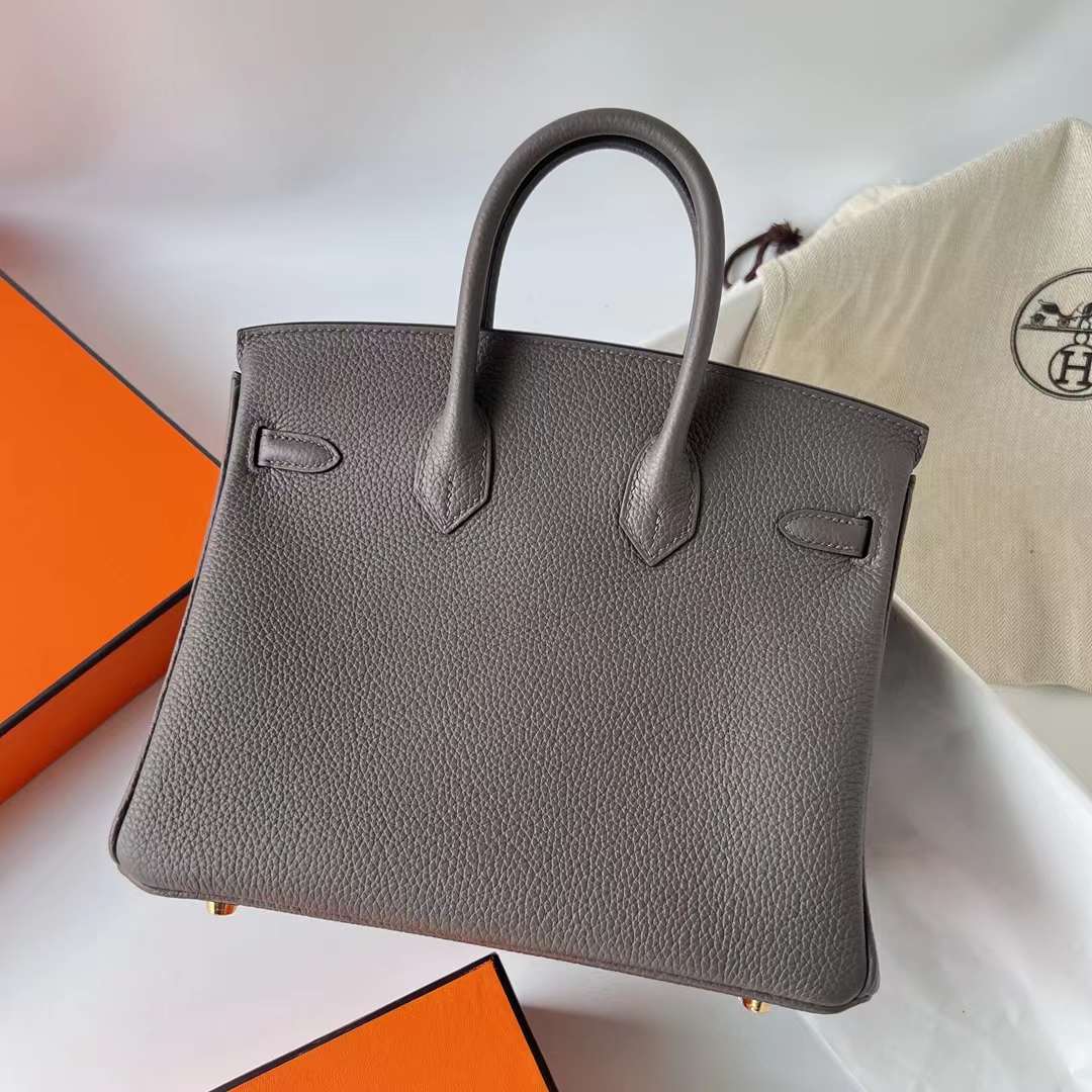 Hermès（爱马仕）Birkin 铂金包 Togo皮 进口德国小牛皮 8F 锡器灰 金扣 25cm 全手工蜡线缝制 Ghw