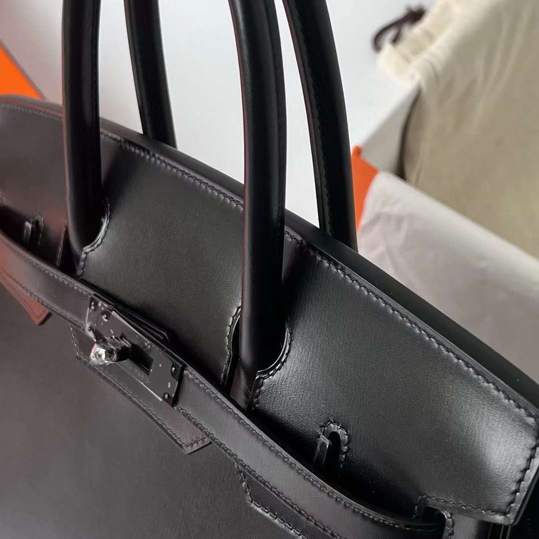 Hermès（爱马仕）Birkin 铂金包 Boxcalf So Black Ck89 黑色 黑扣 30cm 全手工蜡线缝制