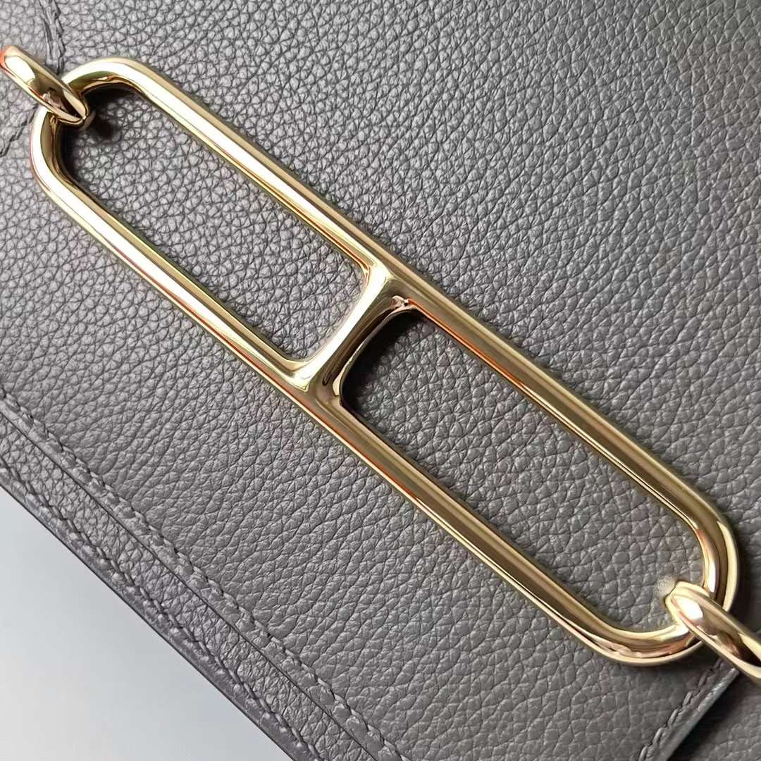 Hermès（爱马仕）Roulis 猪鼻子 Evercolor 0L 积雨云灰 浅金扣 18cm 全手工蜡线缝制